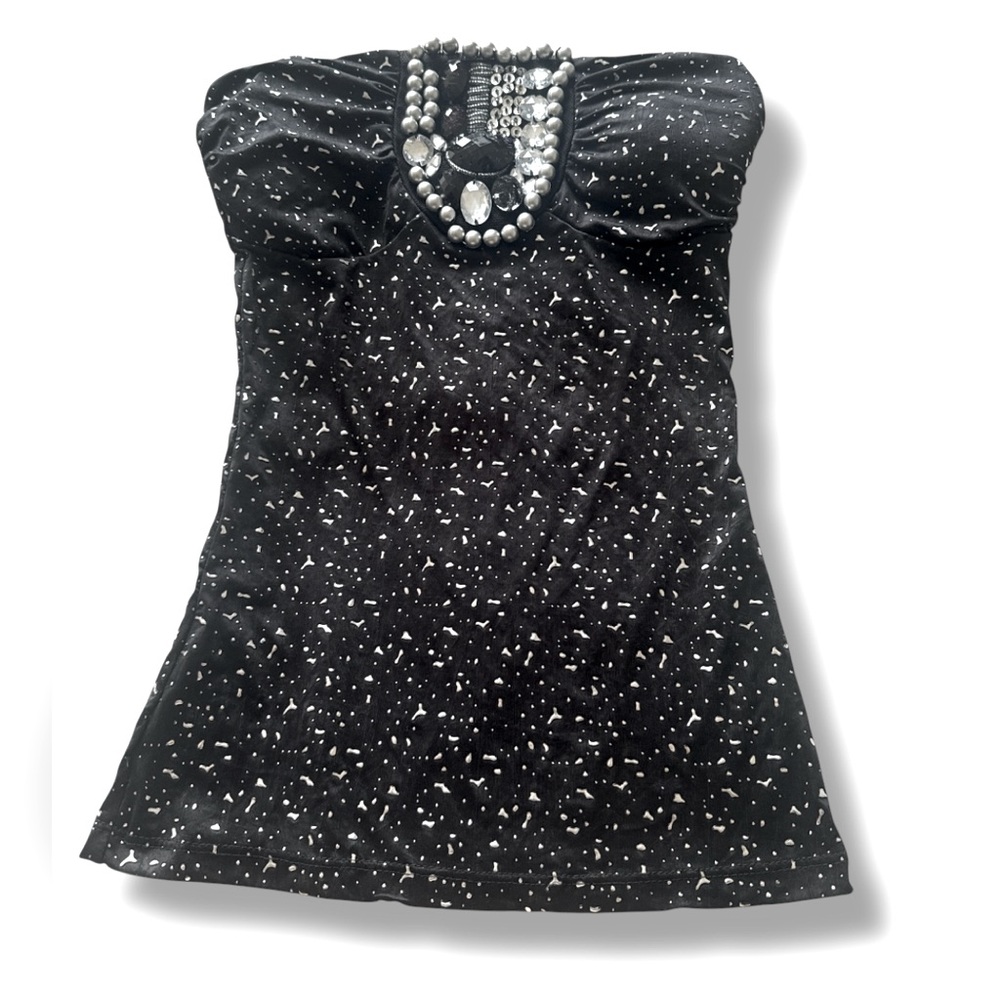 IMAGINE Black & Silver Speckled Rare Embellished Neckline Strapless Top Sz S